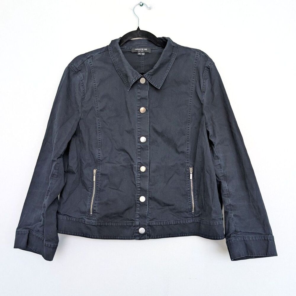 Lafayette 148 Navy Snap Button Collared Lightweig… - image 1
